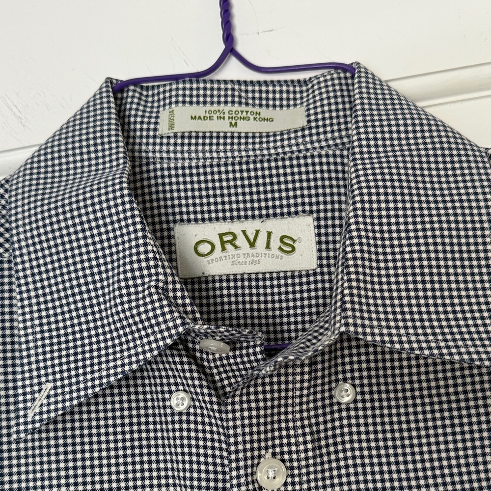 Orvis Navy Checkered Button-Down Shirt M - Picture 2 of 4